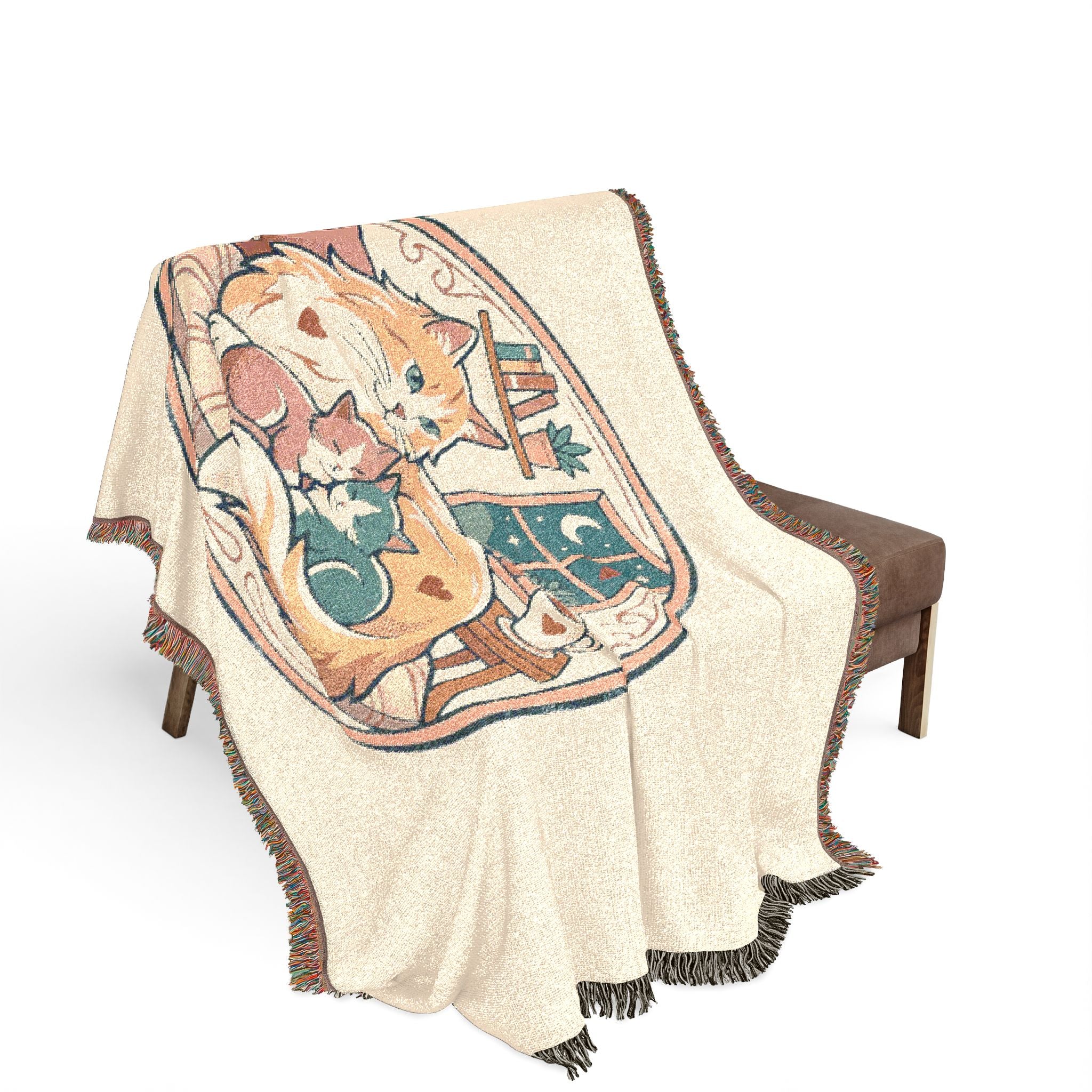 Cat Cozy Woven Blanket – Whimsical Nighttime Woodland Throw
