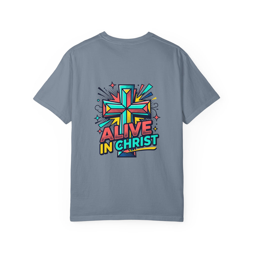 T-Shirt — "Alive in Christ" Colorful Cross Christian Tee