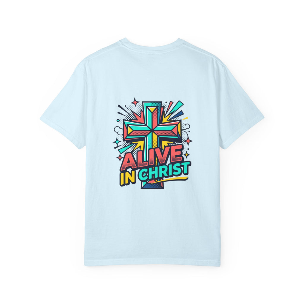 T-Shirt — "Alive in Christ" Colorful Cross Christian Tee