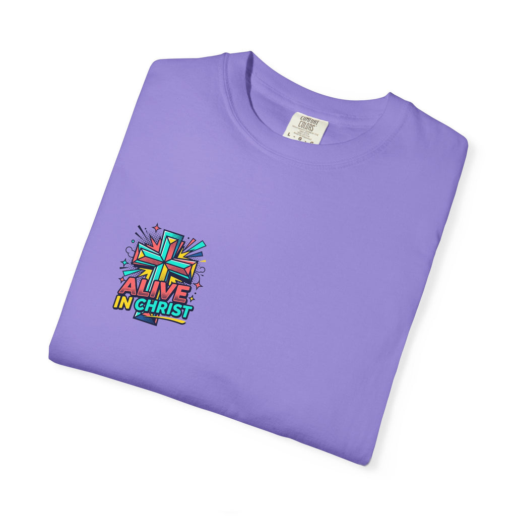 T-Shirt — "Alive in Christ" Colorful Cross Christian Tee