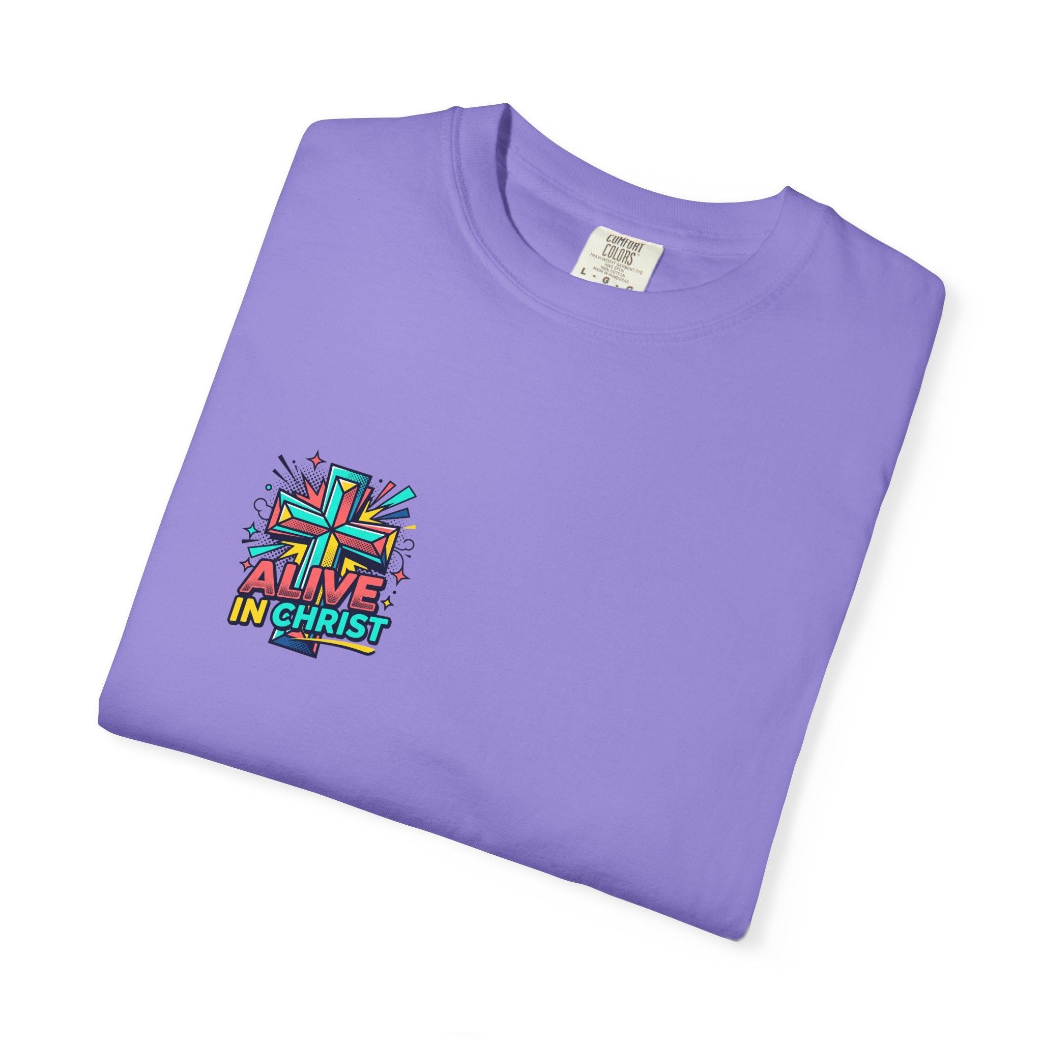T-Shirt — "Alive in Christ" Colorful Cross Christian Tee