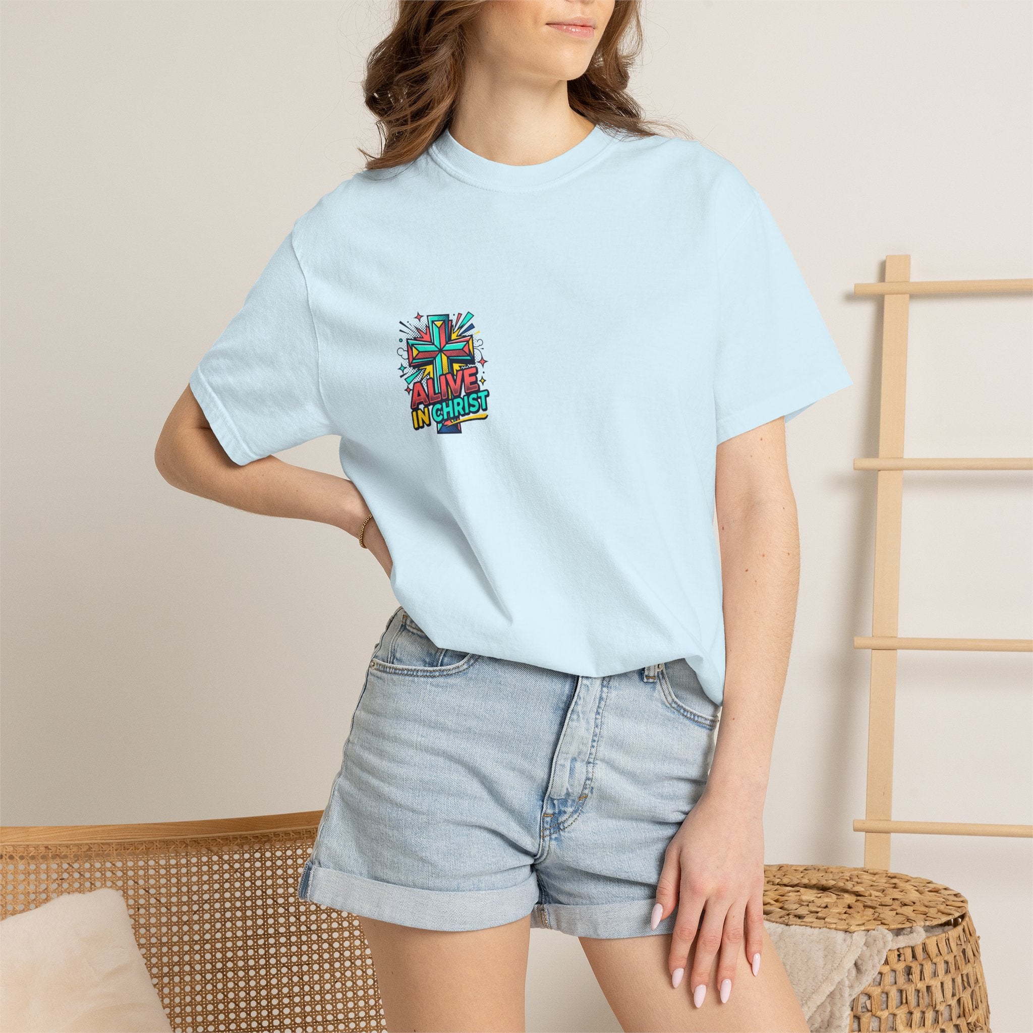T-Shirt — "Alive in Christ" Colorful Cross Christian Tee