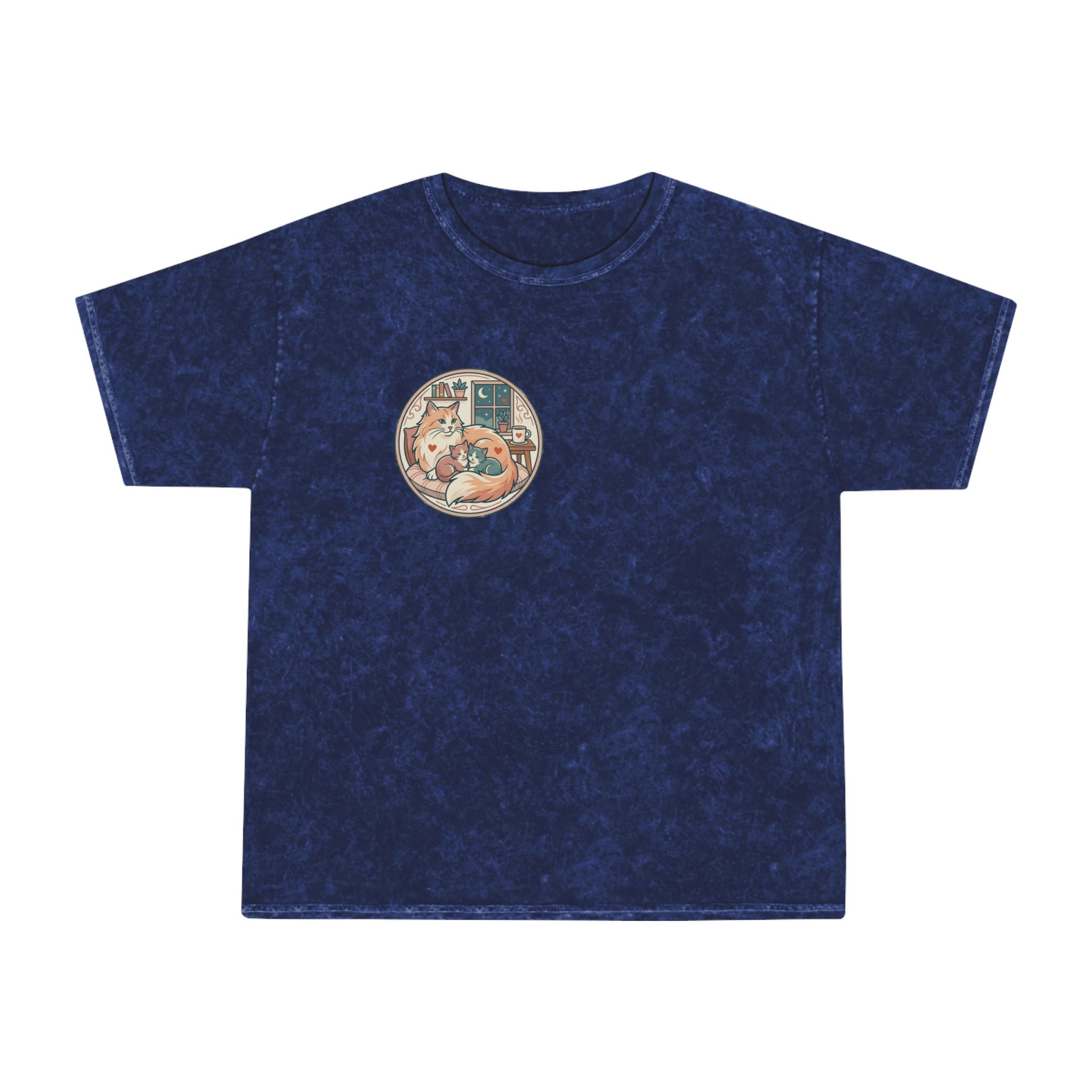 Cozy Cat Cottage T-Shirt — Vintage Mineral Wash Cat Illustration