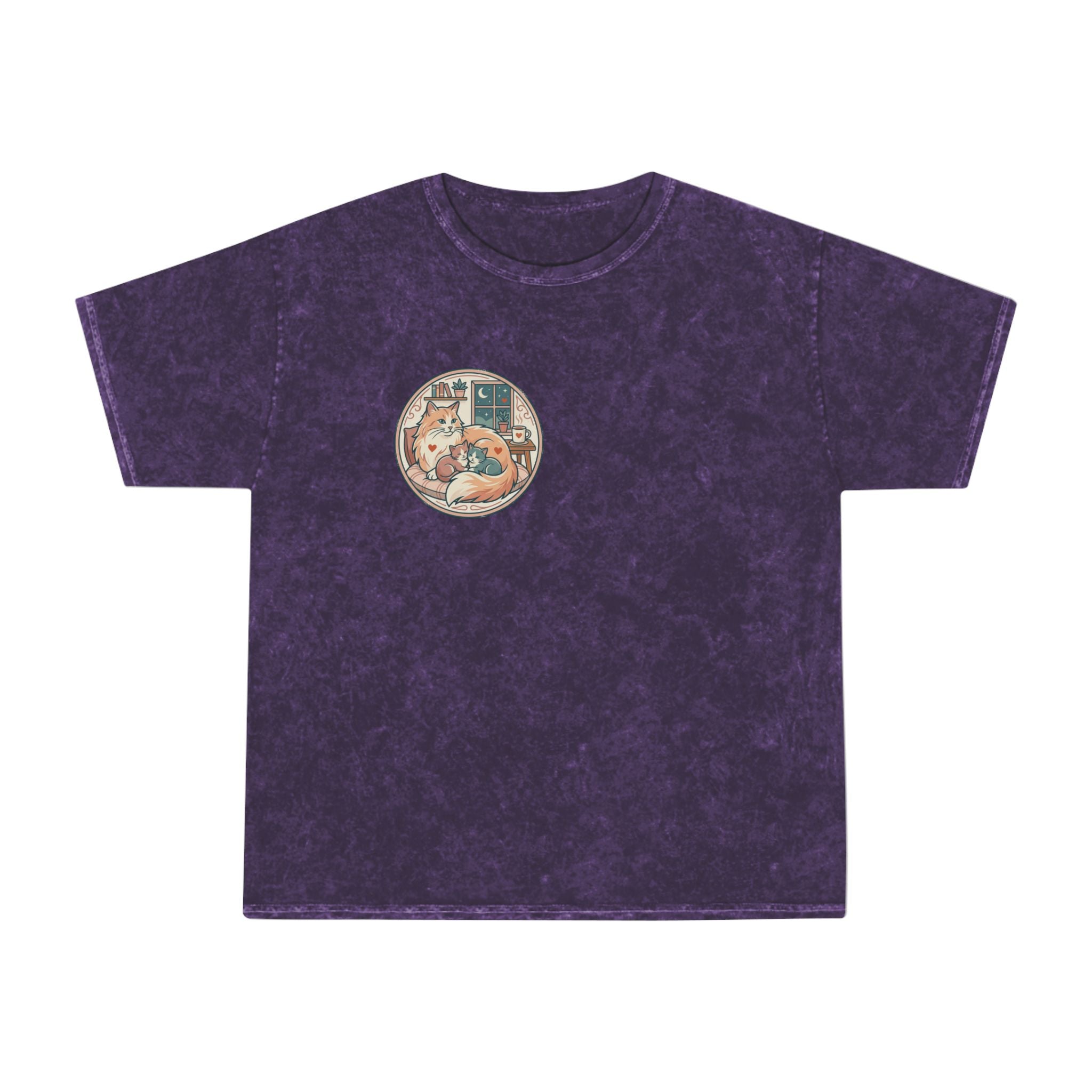 Cozy Cat Cottage T-Shirt — Vintage Mineral Wash Cat Illustration