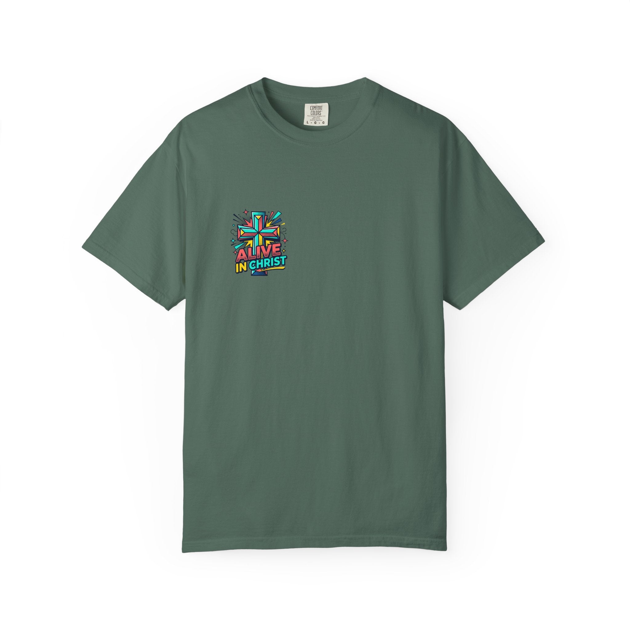 T-Shirt — "Alive in Christ" Colorful Cross Christian Tee