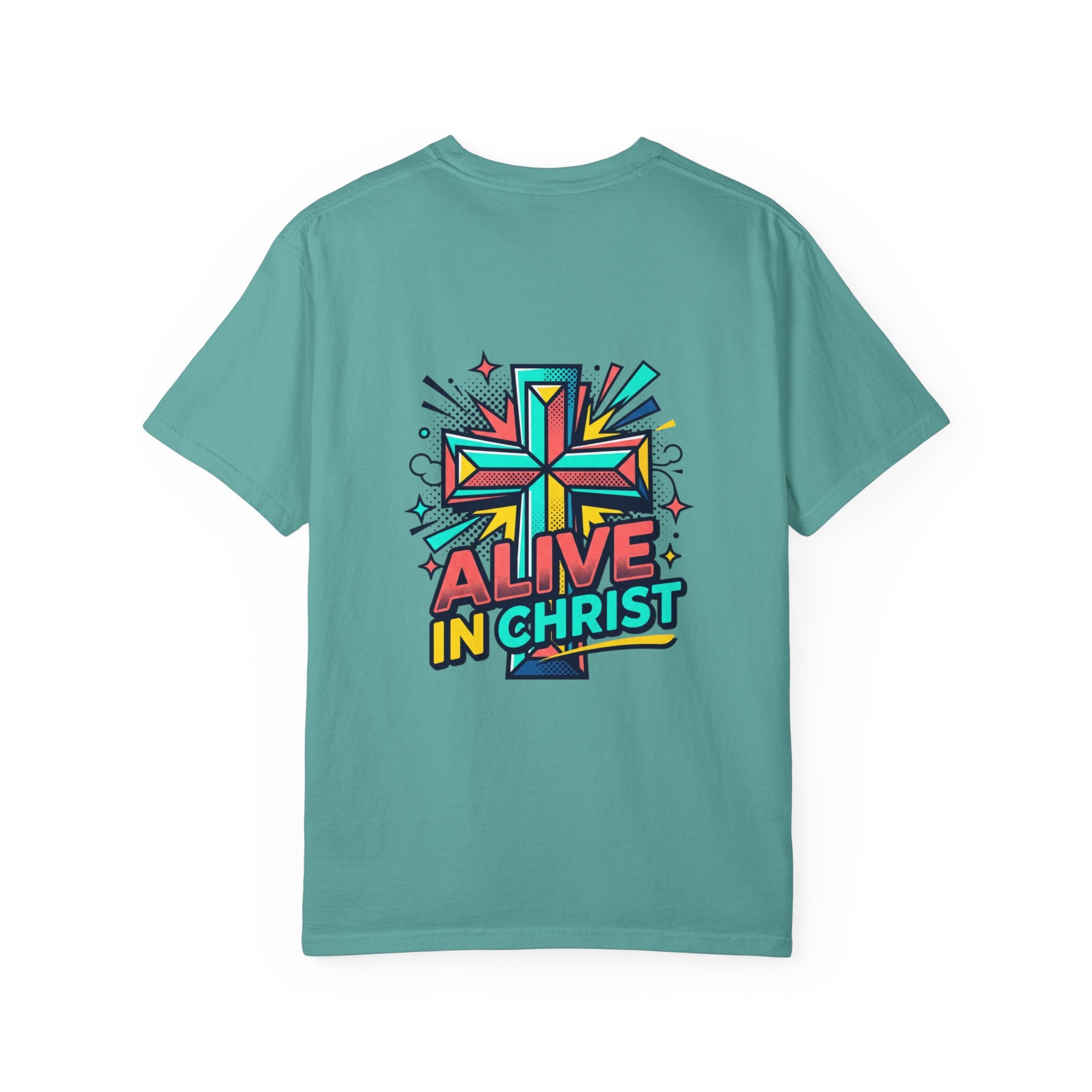 T-Shirt — "Alive in Christ" Colorful Cross Christian Tee