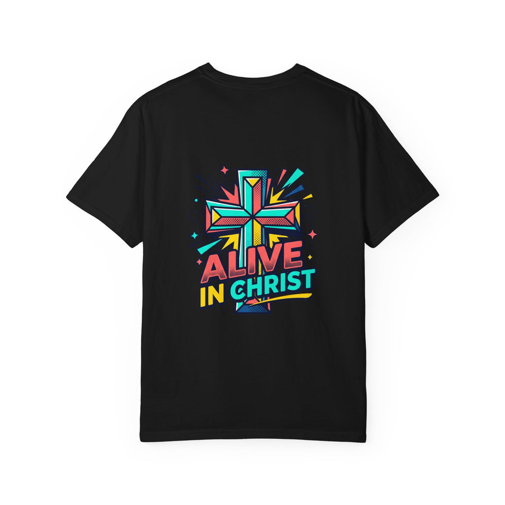 T-Shirt — "Alive in Christ" Colorful Cross Christian Tee