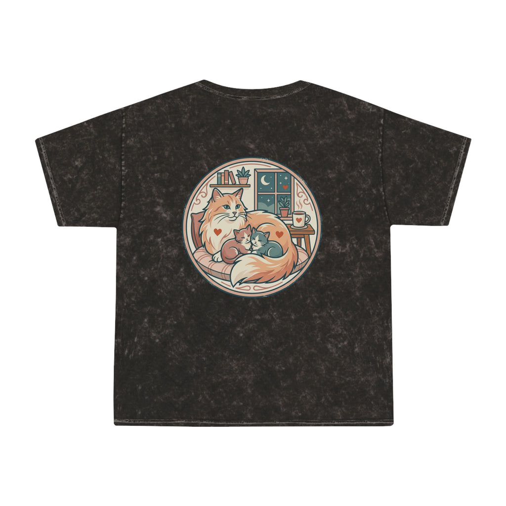 Cozy Cat Cottage T-Shirt — Vintage Mineral Wash Cat Illustration