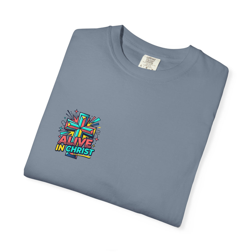 T-Shirt — "Alive in Christ" Colorful Cross Christian Tee