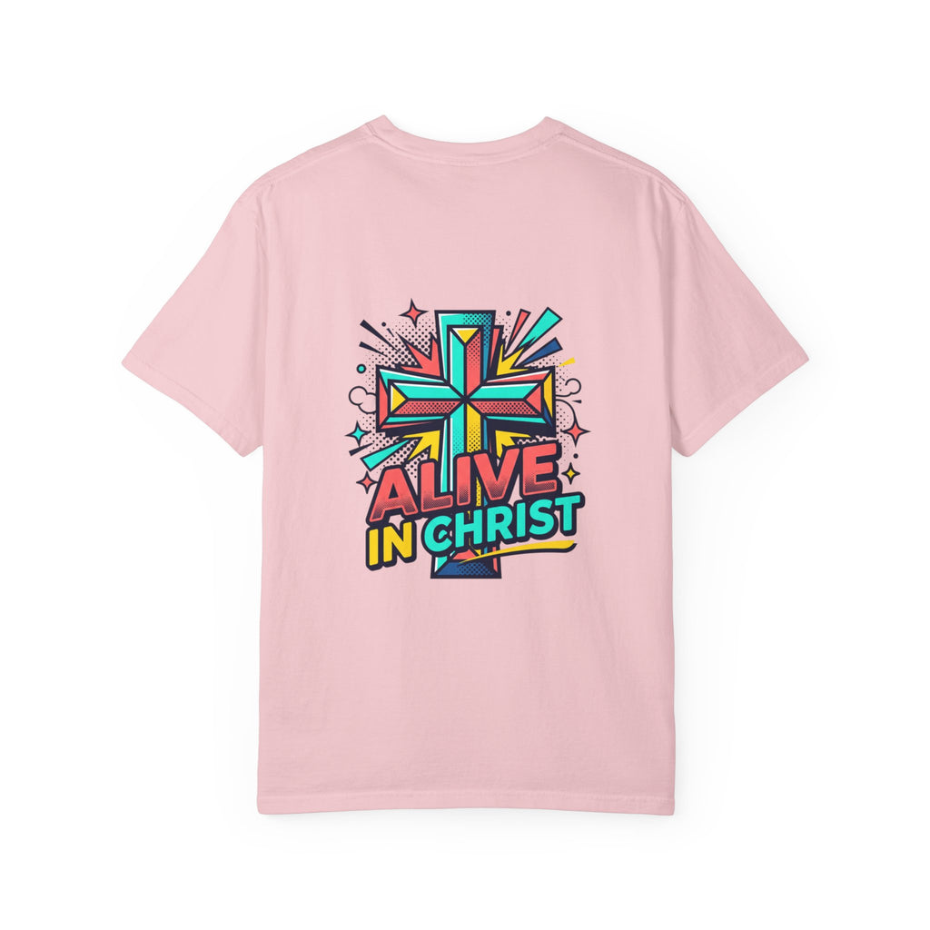 T-Shirt — "Alive in Christ" Colorful Cross Christian Tee