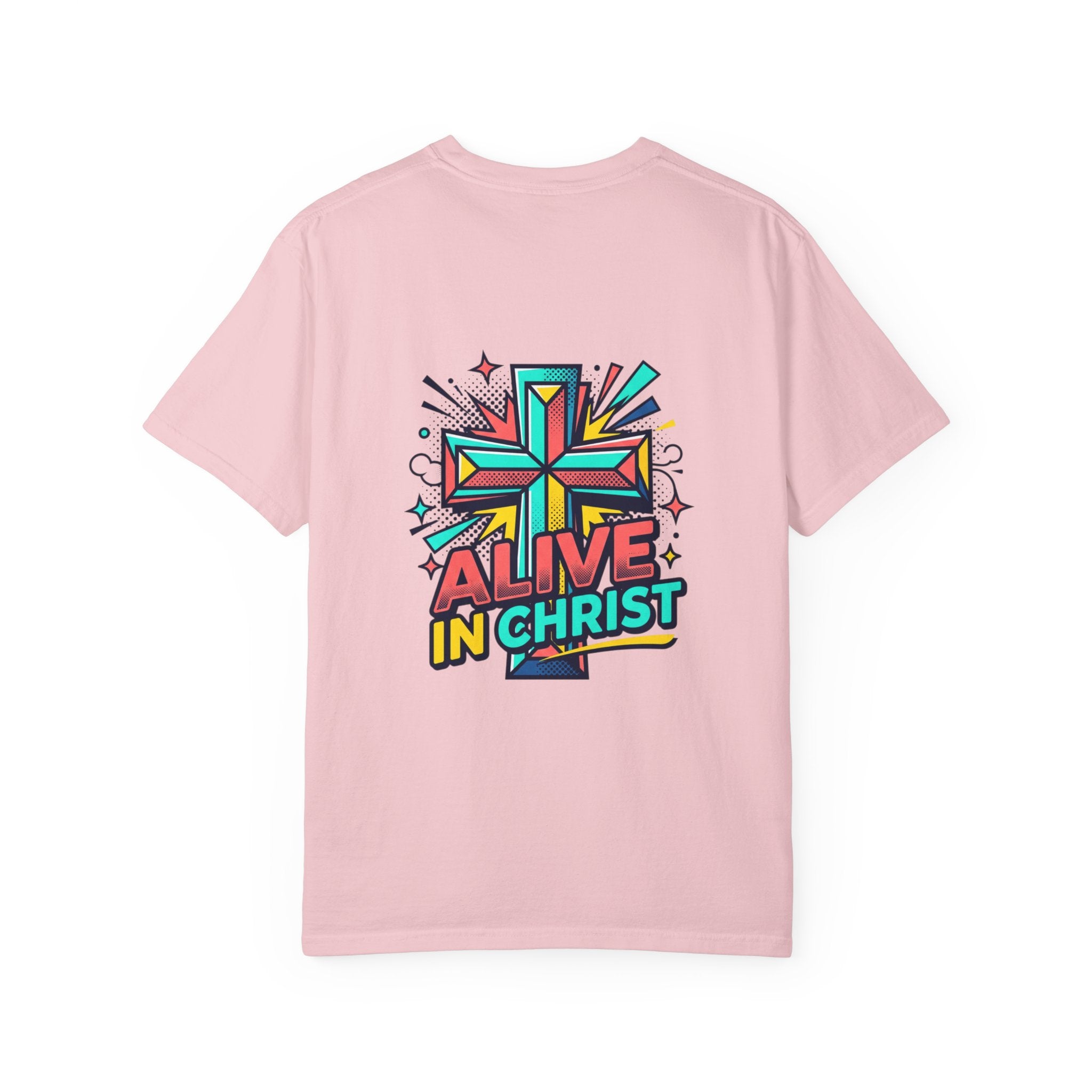 T-Shirt — "Alive in Christ" Colorful Cross Christian Tee