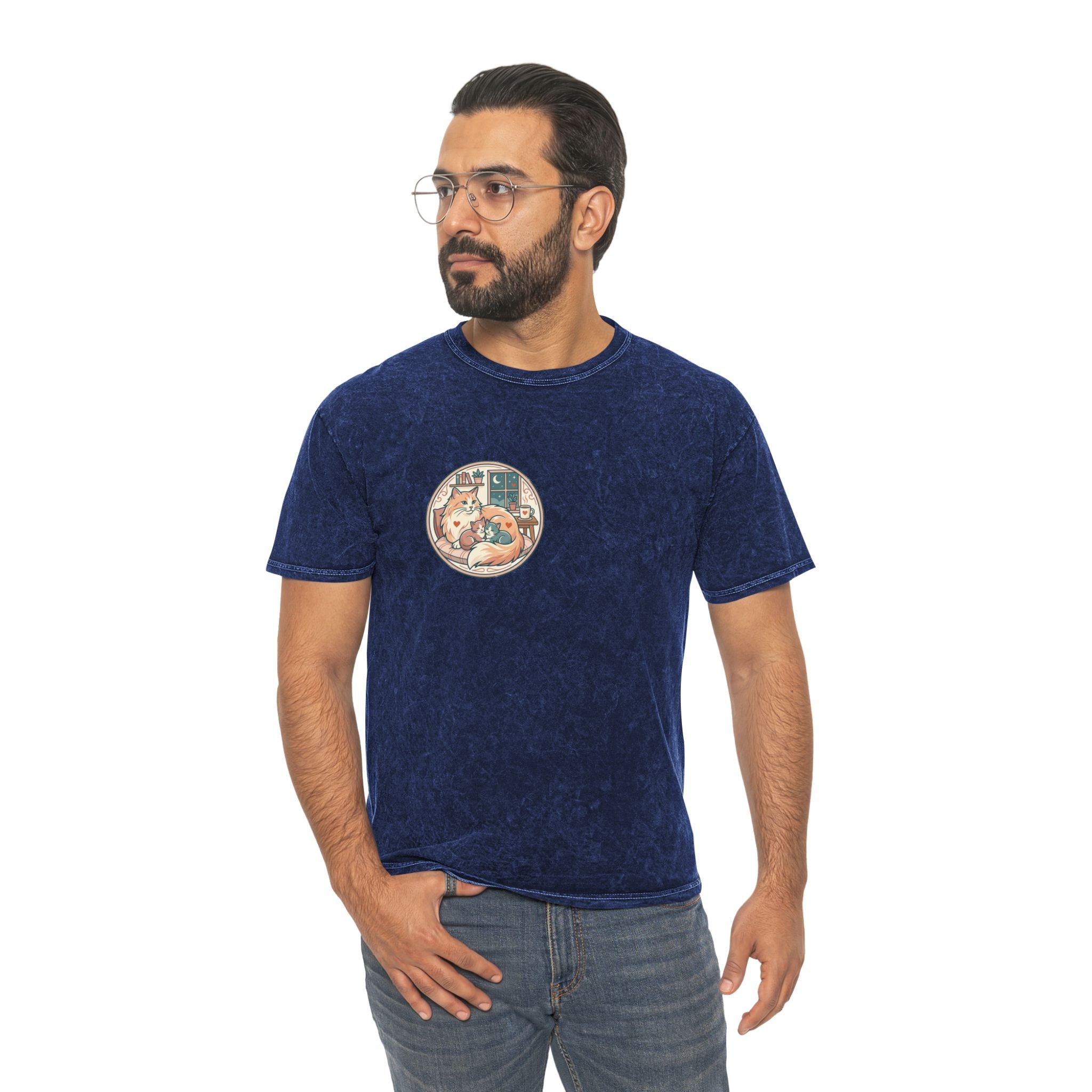 Cozy Cat Cottage T-Shirt — Vintage Mineral Wash Cat Illustration