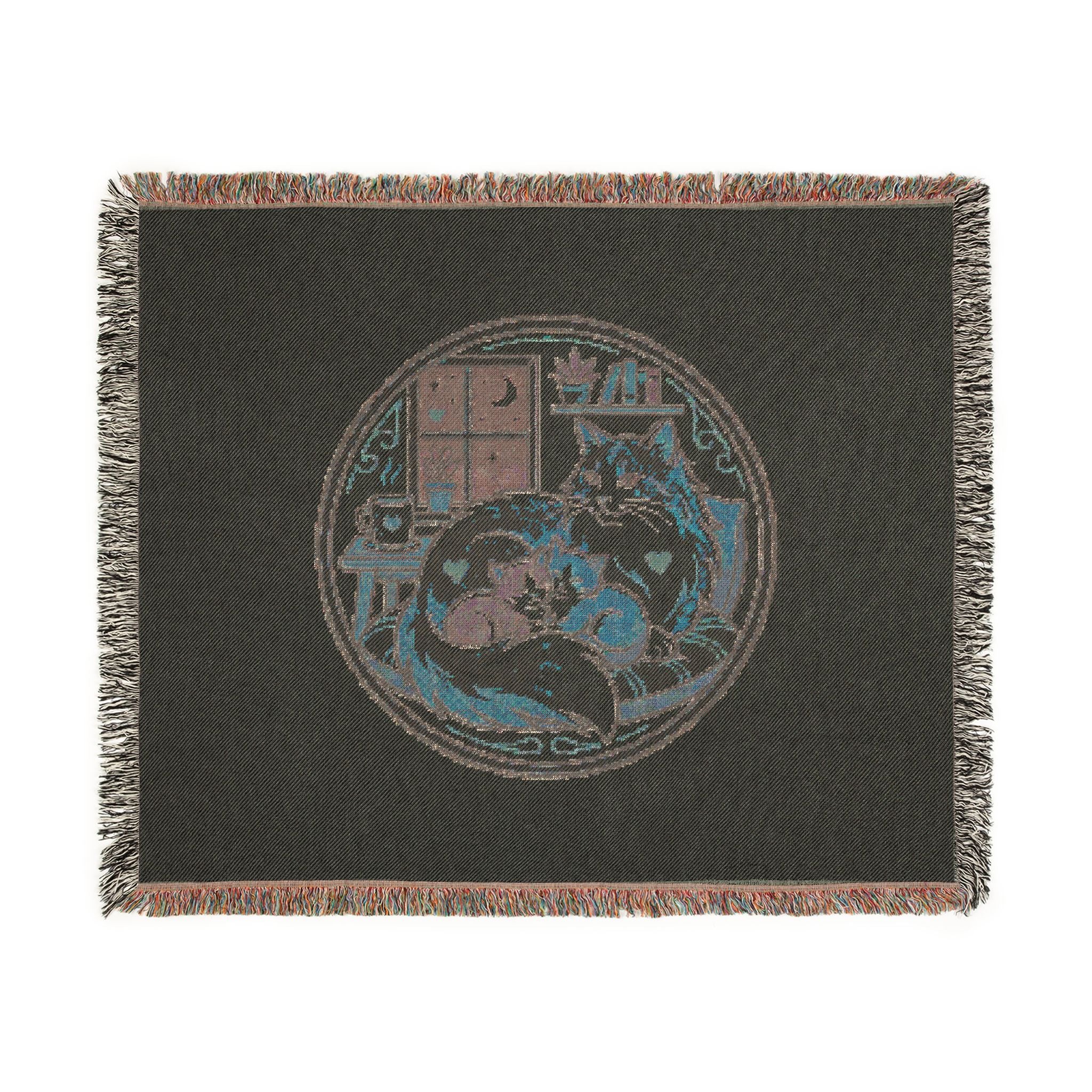Cat Cozy Woven Blanket – Whimsical Nighttime Woodland Throw