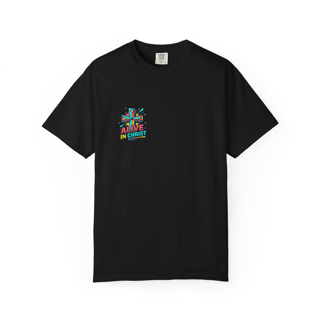 T-Shirt — "Alive in Christ" Colorful Cross Christian Tee