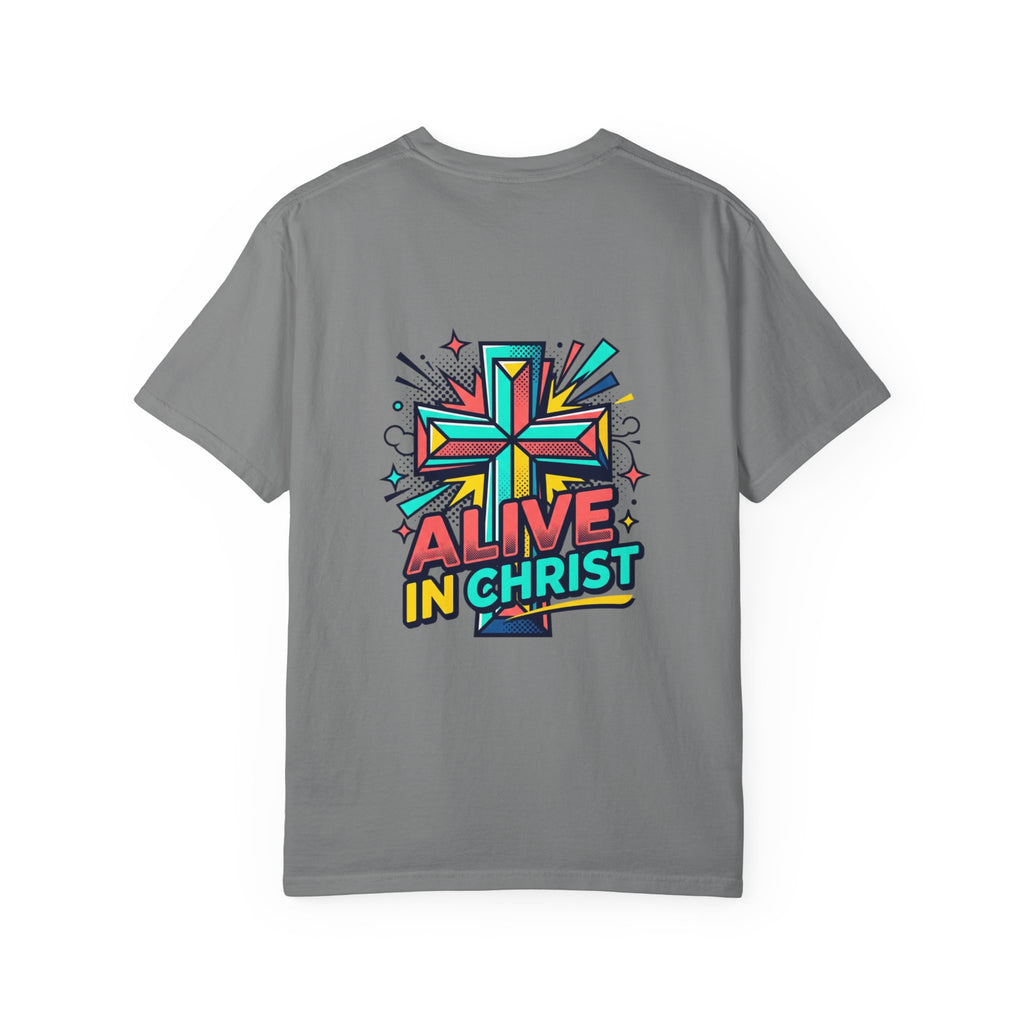 T-Shirt — "Alive in Christ" Colorful Cross Christian Tee