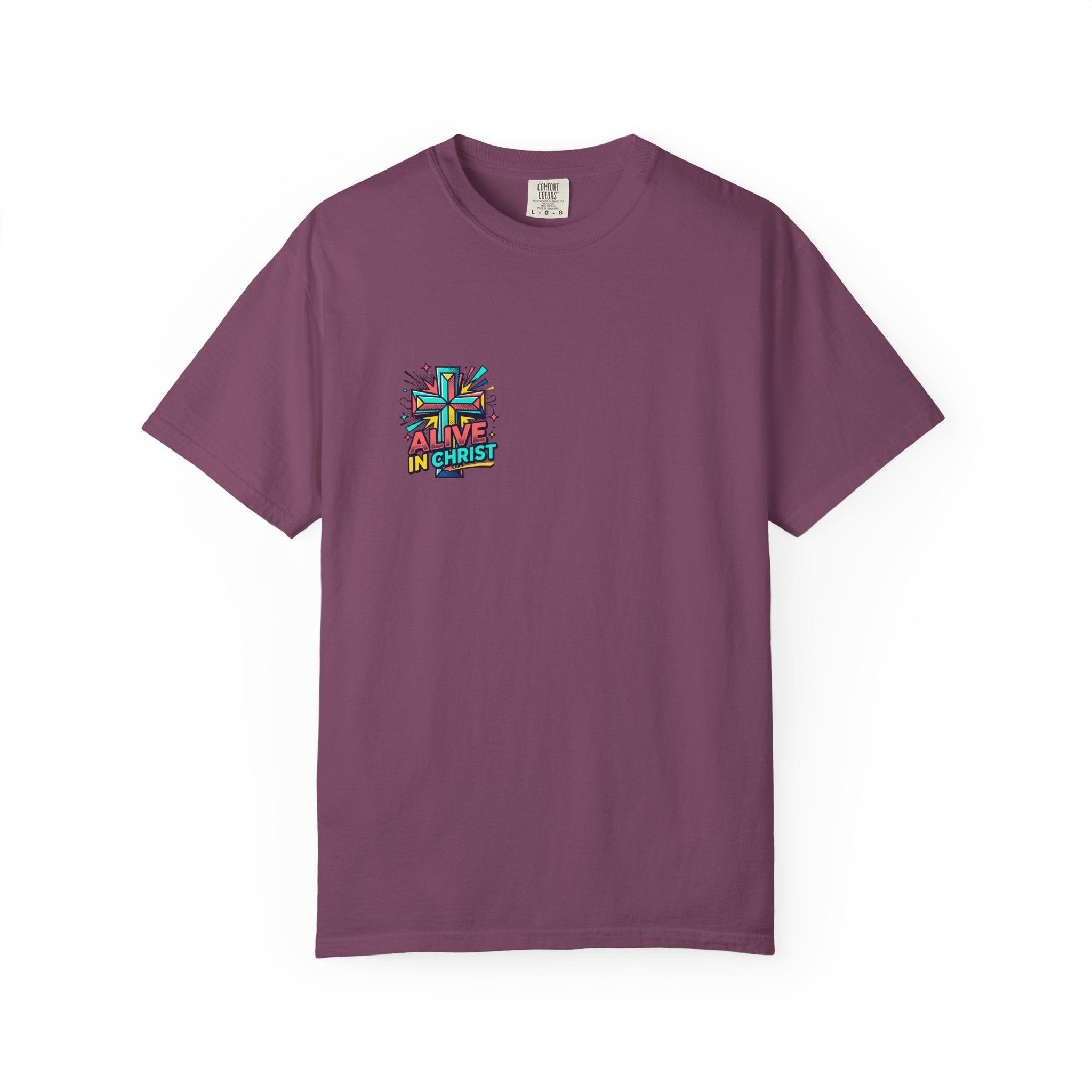 T-Shirt — "Alive in Christ" Colorful Cross Christian Tee