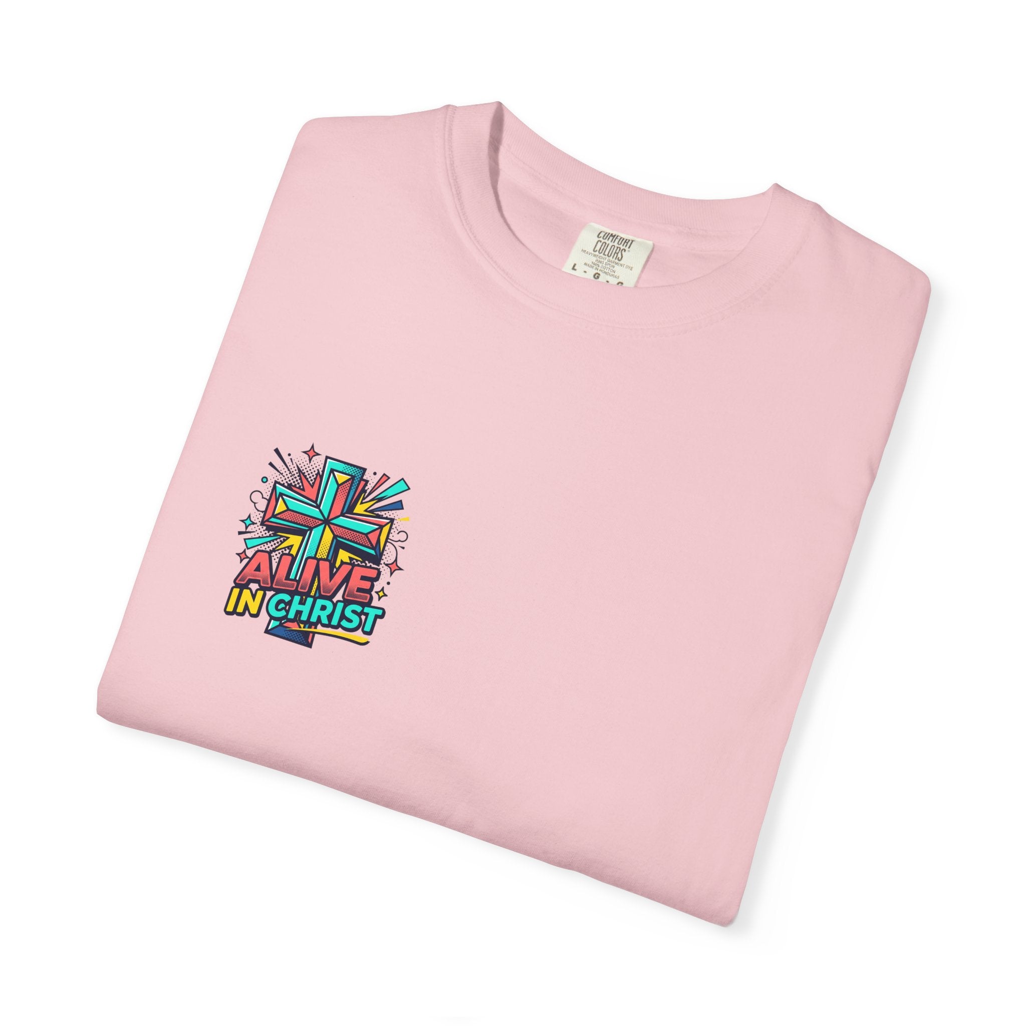 T-Shirt — "Alive in Christ" Colorful Cross Christian Tee