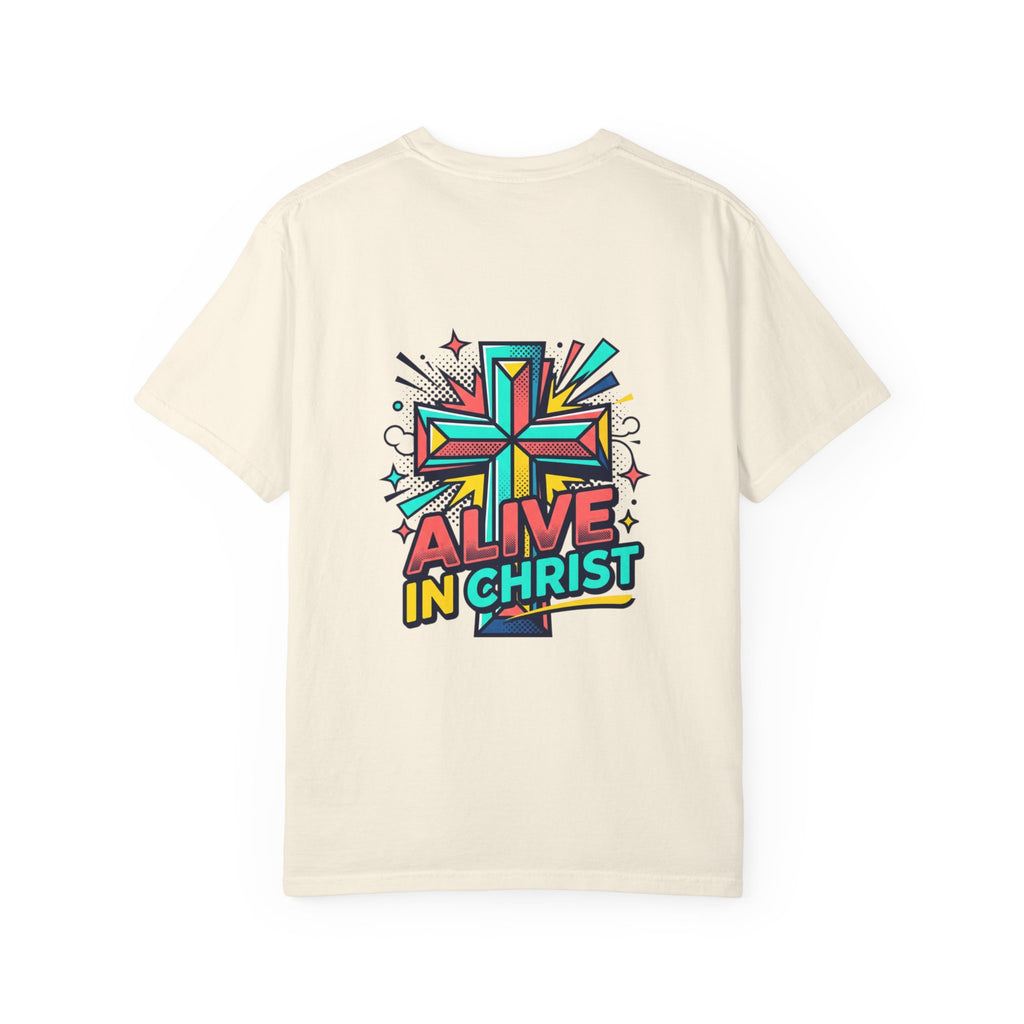 T-Shirt — "Alive in Christ" Colorful Cross Christian Tee