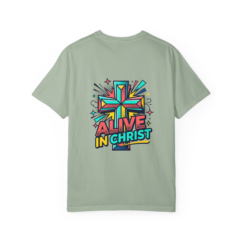 T-Shirt — "Alive in Christ" Colorful Cross Christian Tee