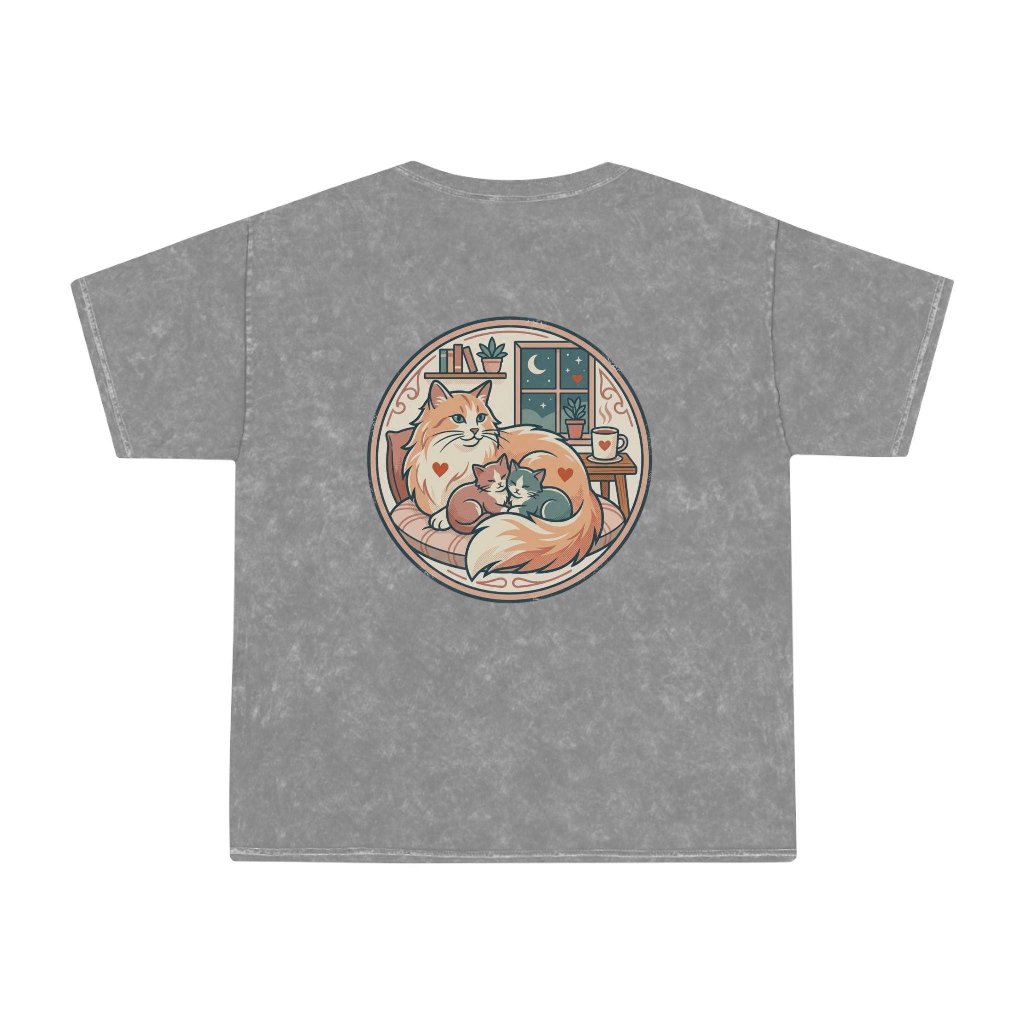 Cozy Cat Cottage T-Shirt — Vintage Mineral Wash Cat Illustration