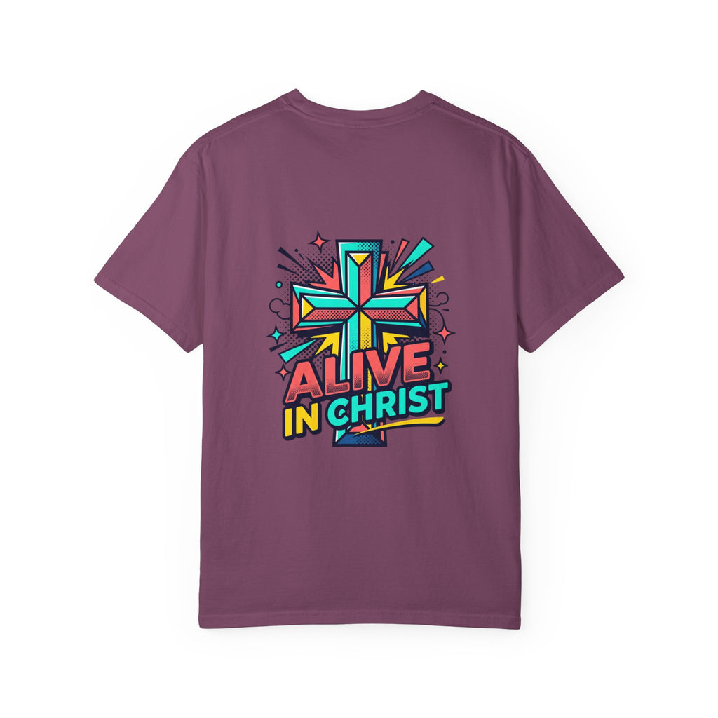 T-Shirt — "Alive in Christ" Colorful Cross Christian Tee