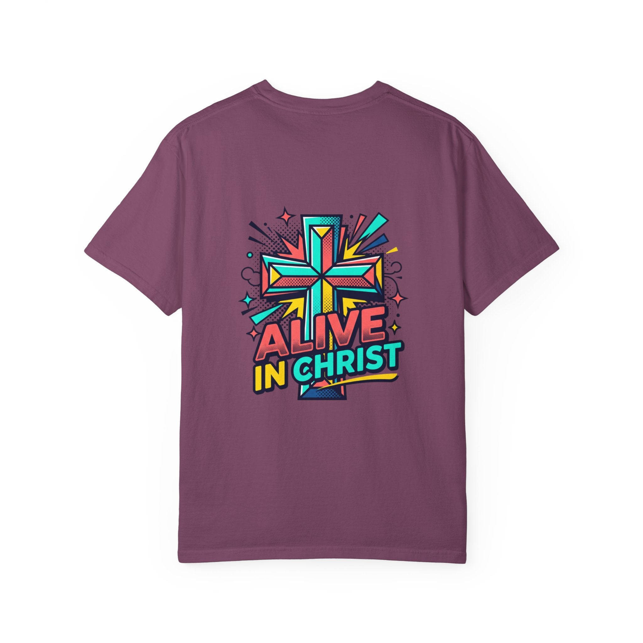 T-Shirt — "Alive in Christ" Colorful Cross Christian Tee