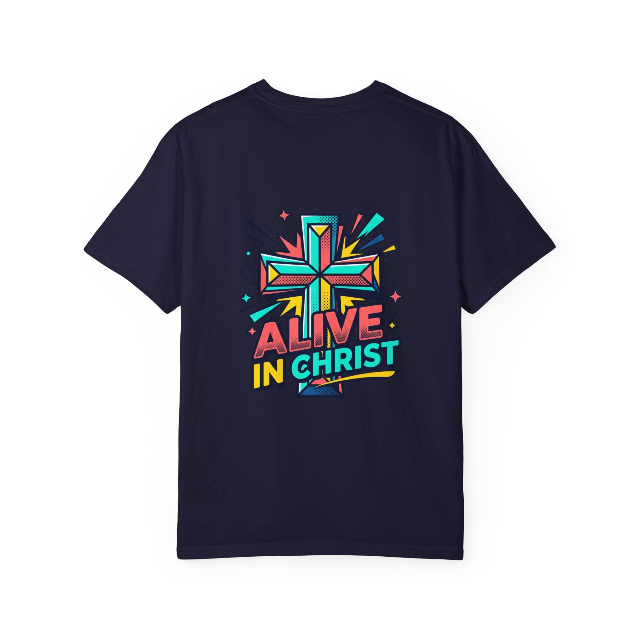 T-Shirt — "Alive in Christ" Colorful Cross Christian Tee