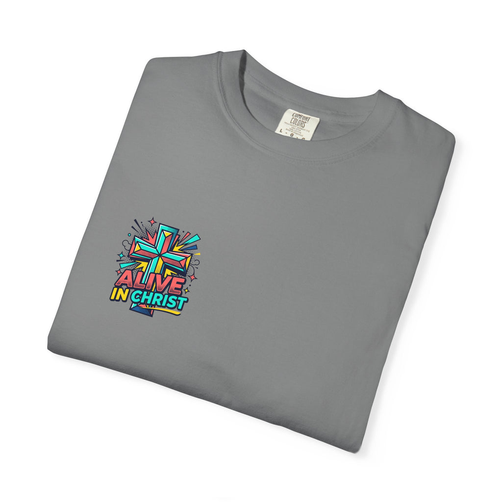T-Shirt — "Alive in Christ" Colorful Cross Christian Tee