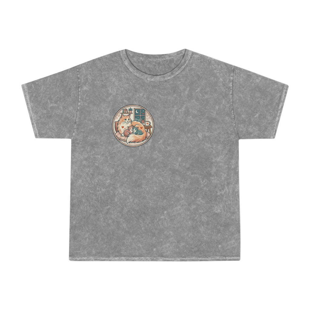 Cozy Cat Cottage T-Shirt — Vintage Mineral Wash Cat Illustration