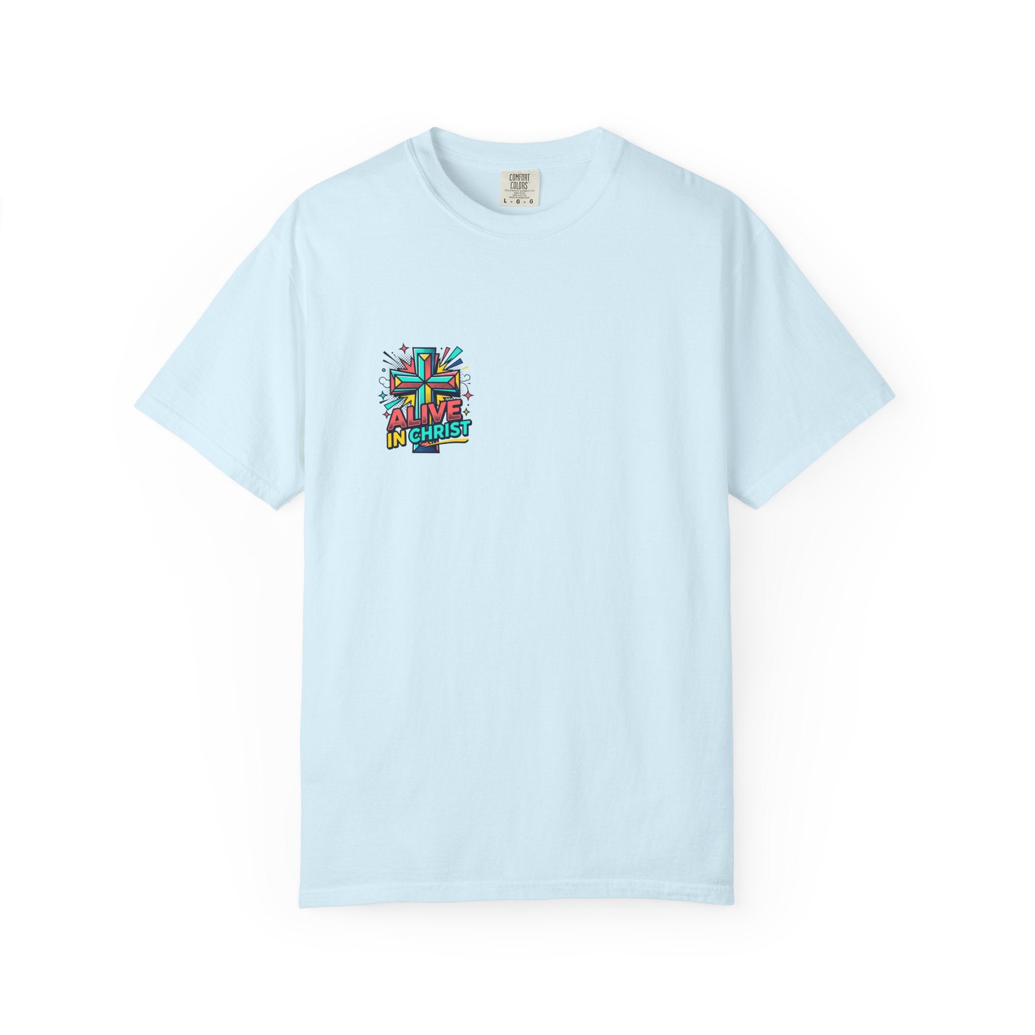 T-Shirt — "Alive in Christ" Colorful Cross Christian Tee