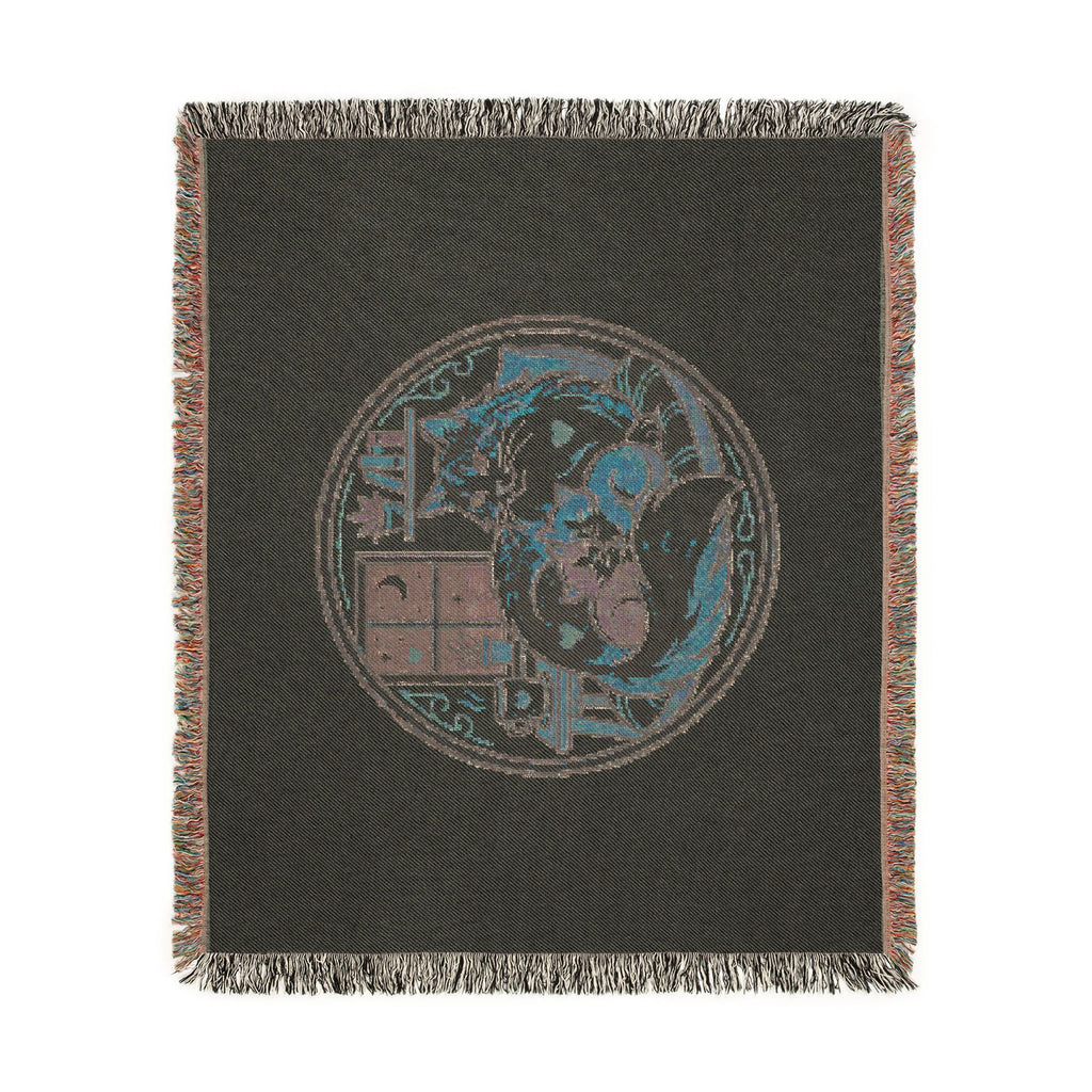 Cat Cozy Woven Blanket – Whimsical Nighttime Woodland Throw