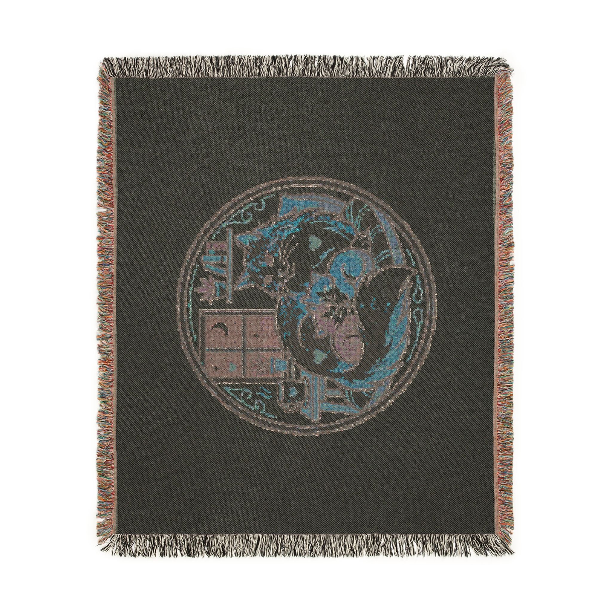 Cat Cozy Woven Blanket – Whimsical Nighttime Woodland Throw
