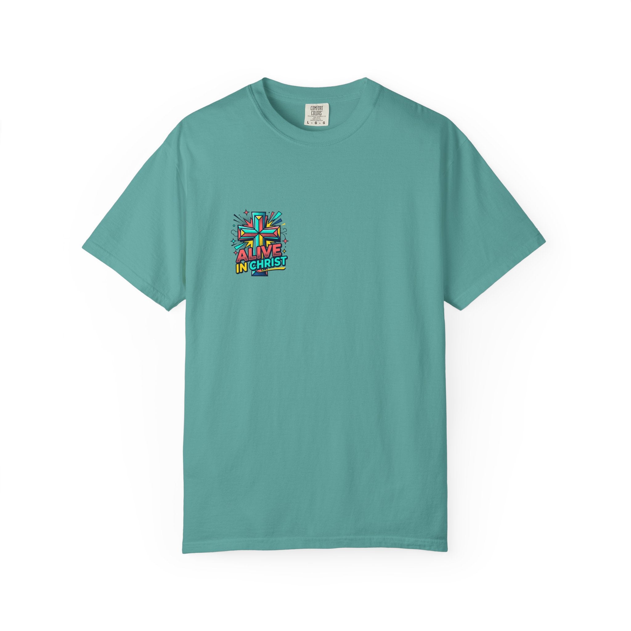 T-Shirt — "Alive in Christ" Colorful Cross Christian Tee