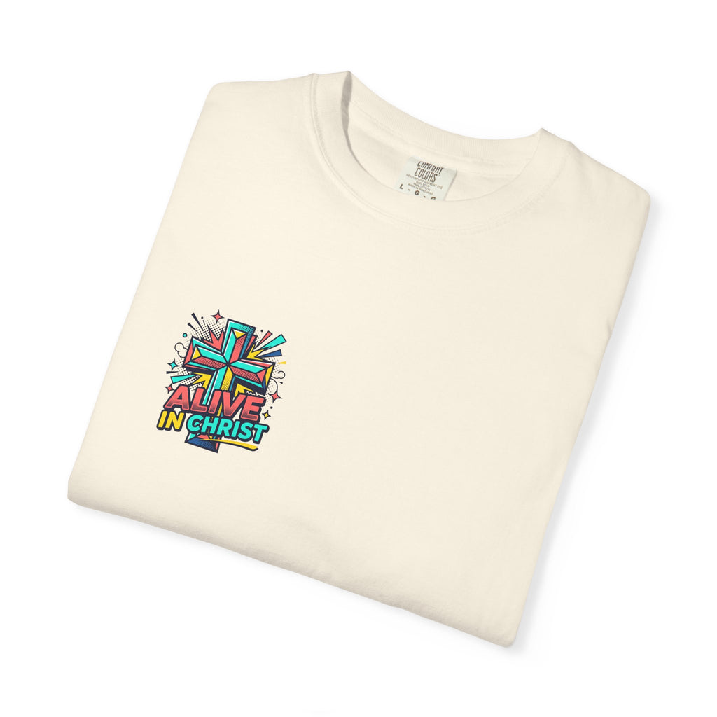 T-Shirt — "Alive in Christ" Colorful Cross Christian Tee