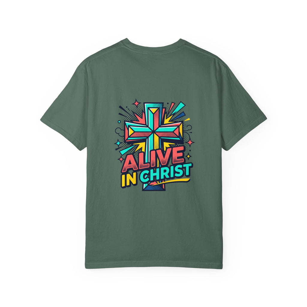 T-Shirt — "Alive in Christ" Colorful Cross Christian Tee