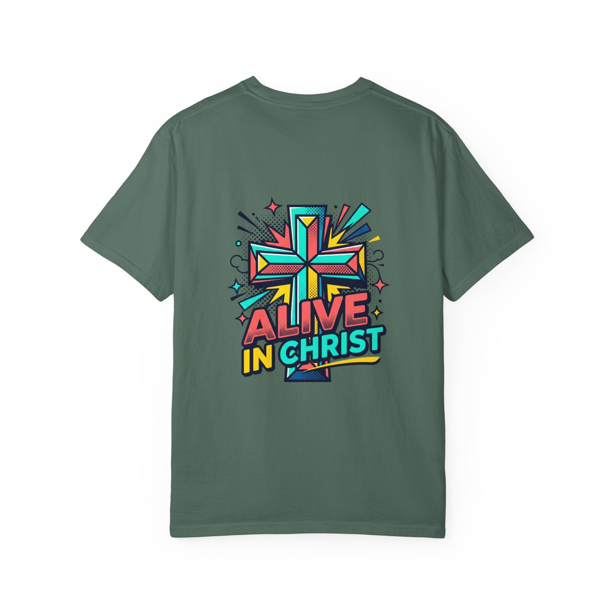 T-Shirt — "Alive in Christ" Colorful Cross Christian Tee