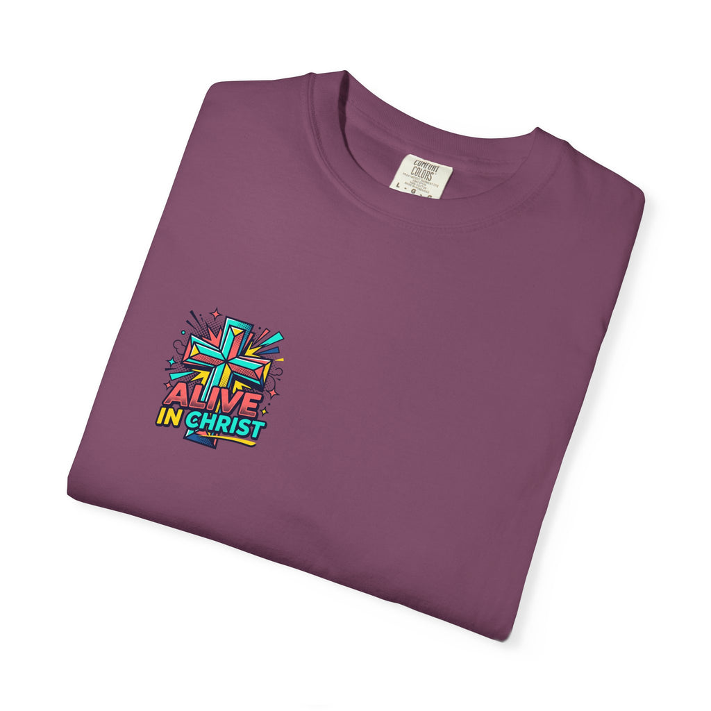 T-Shirt — "Alive in Christ" Colorful Cross Christian Tee