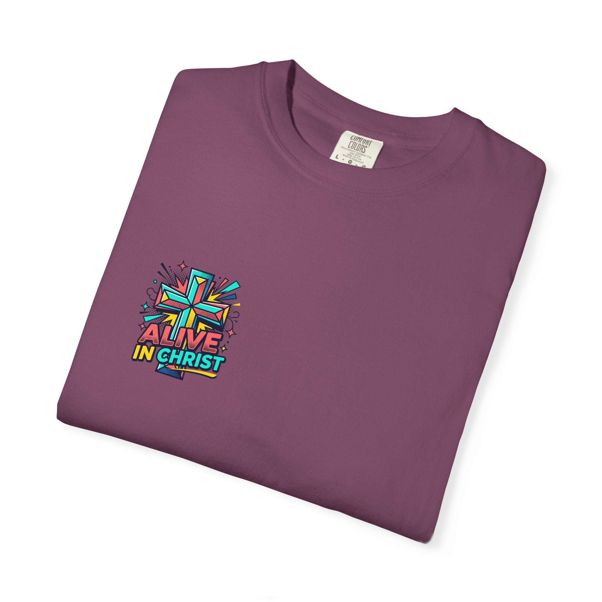 T-Shirt — "Alive in Christ" Colorful Cross Christian Tee