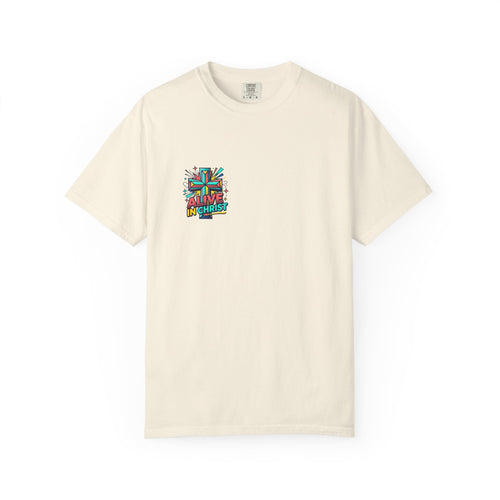 T-Shirt — "Alive in Christ" Colorful Cross Christian Tee