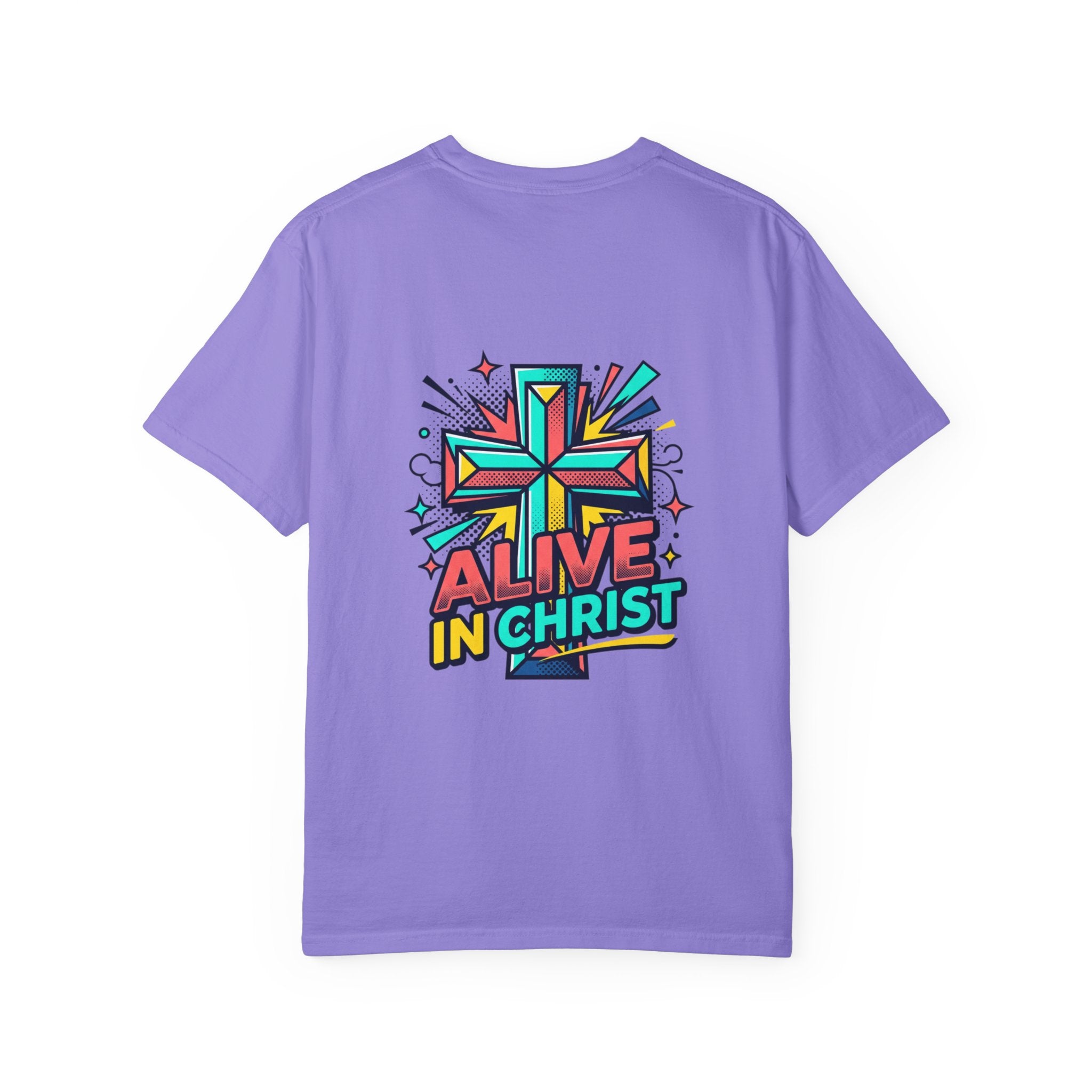 T-Shirt — "Alive in Christ" Colorful Cross Christian Tee