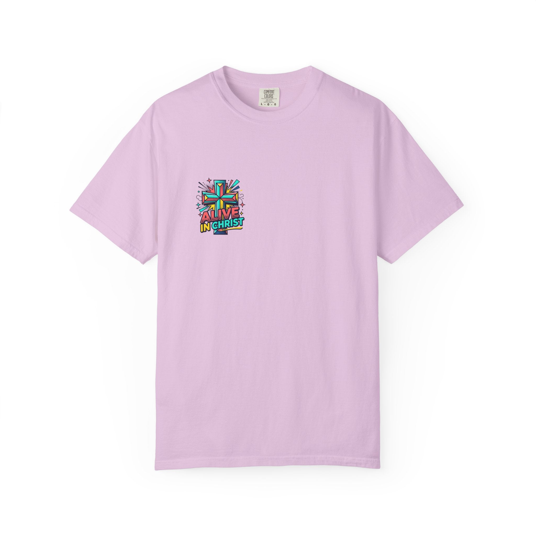 T-Shirt — "Alive in Christ" Colorful Cross Christian Tee