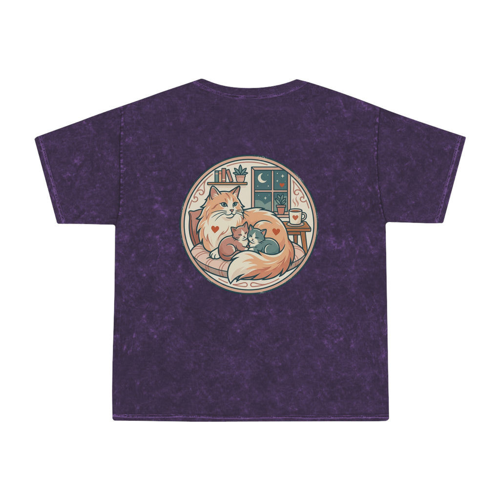 Cozy Cat Cottage T-Shirt — Vintage Mineral Wash Cat Illustration