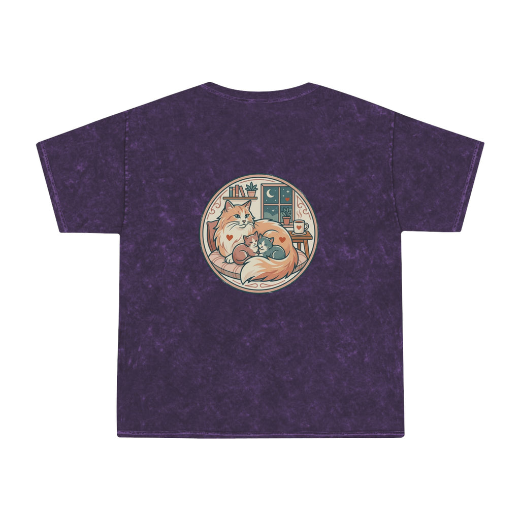 Cozy Cat Cottage T-Shirt — Vintage Mineral Wash Cat Illustration