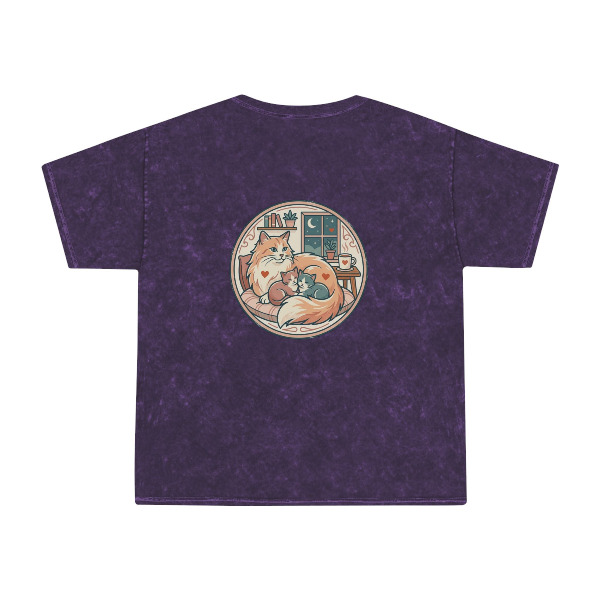 Cozy Cat Cottage T-Shirt — Vintage Mineral Wash Cat Illustration