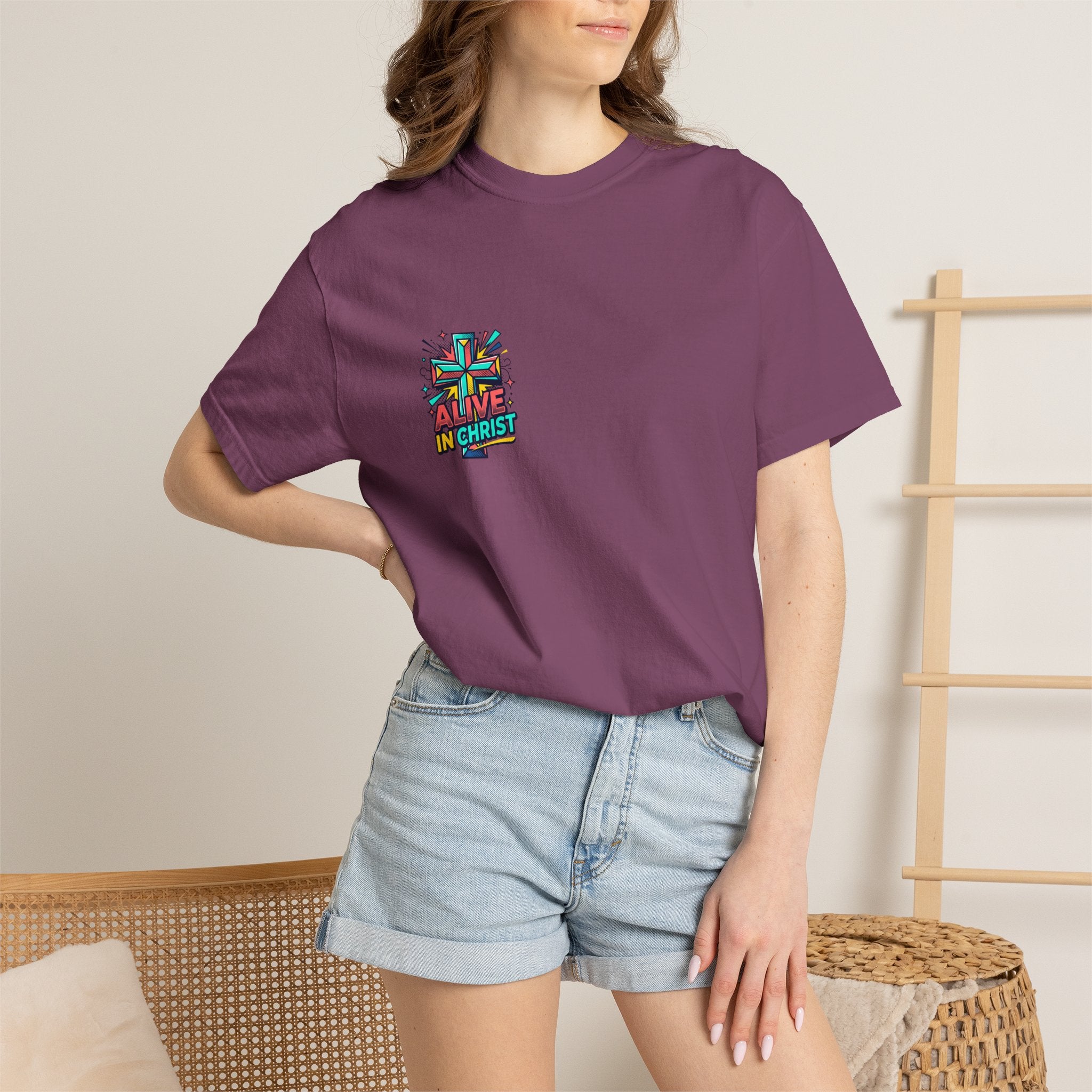 T-Shirt — "Alive in Christ" Colorful Cross Christian Tee