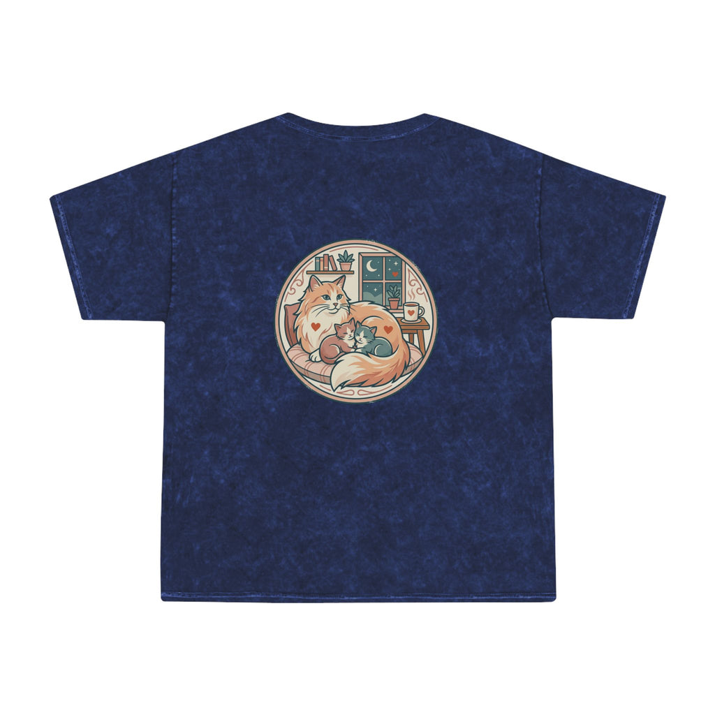Cozy Cat Cottage T-Shirt — Vintage Mineral Wash Cat Illustration