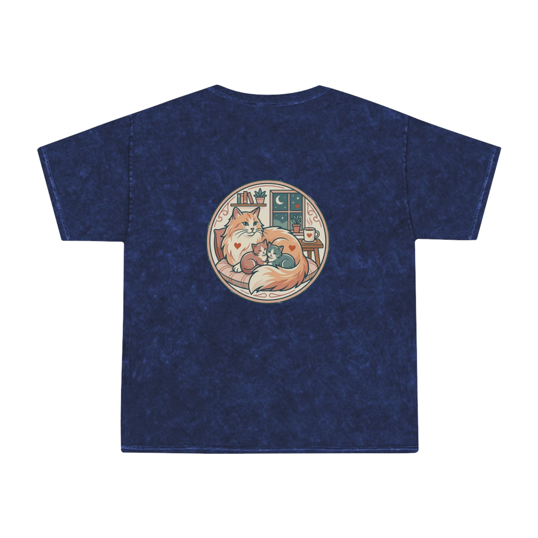 Cozy Cat Cottage T-Shirt — Vintage Mineral Wash Cat Illustration