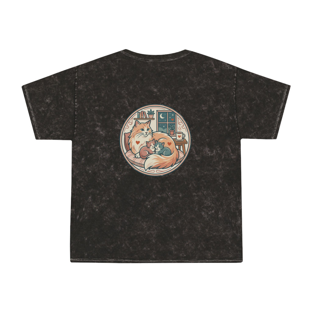 Cozy Cat Cottage T-Shirt — Vintage Mineral Wash Cat Illustration