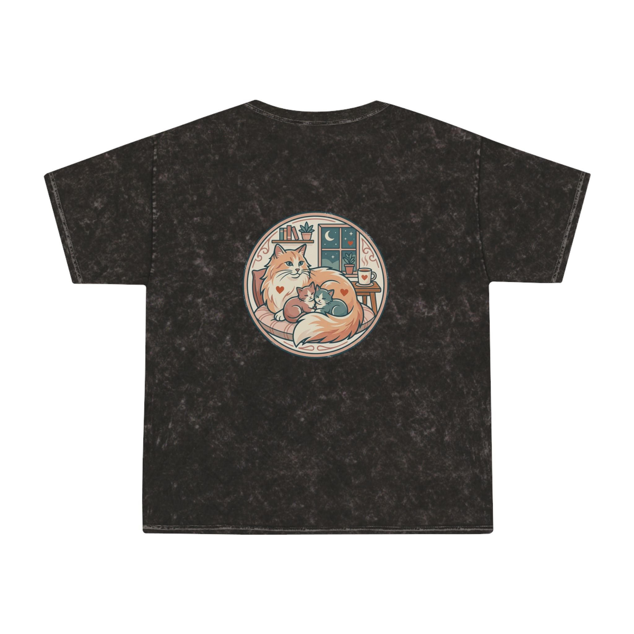 Cozy Cat Cottage T-Shirt — Vintage Mineral Wash Cat Illustration