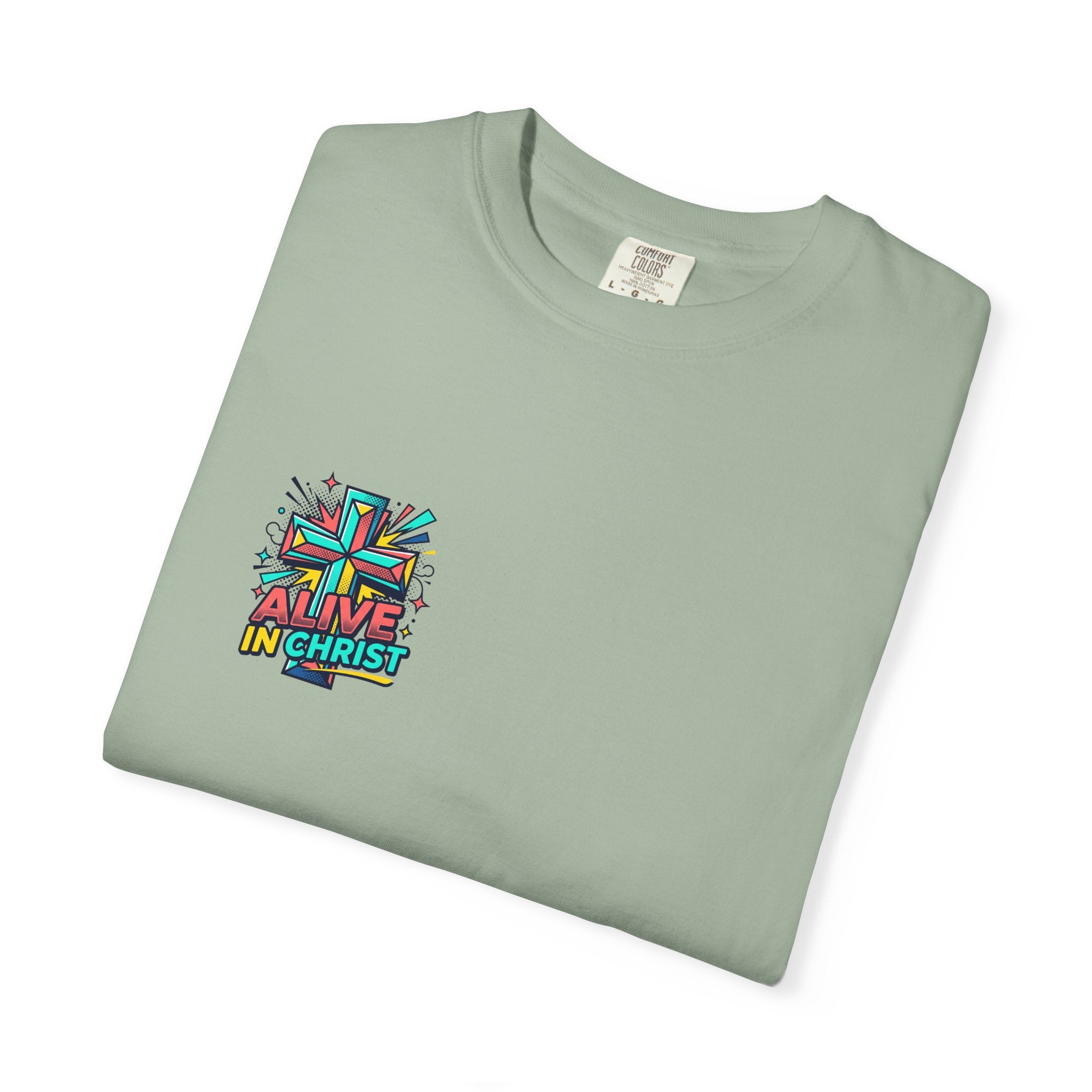 T-Shirt — "Alive in Christ" Colorful Cross Christian Tee